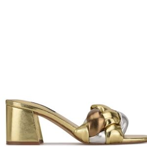 Nine West Gotit Block Chanclas Sandals Metal Multicolor | 264NSXMVQ