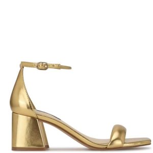 Nine West Gretal Ankle Correa Block Heel Dorados | 691XCNTKO