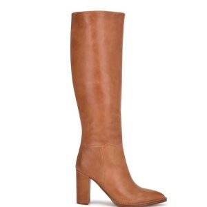 Nine West Hiya Anchos Calf Tacón Boots Marrom | 942QUYGZX