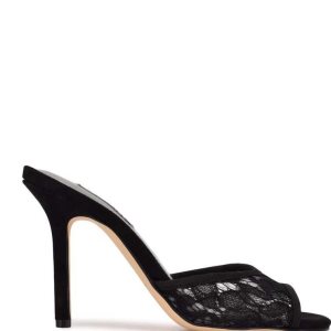 Nine West Ido Encaje Tacón Chanclas Negros | 042UNLVIZ
