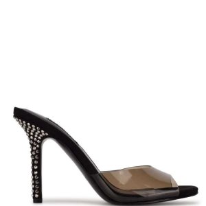 Nine West Ido Rhinestone Tacón Chanclas Negros | 346VHJLPB