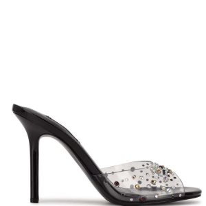Nine West Ido Rhinestone Tacón Chanclas Sandals Negros | 459XRLBAO