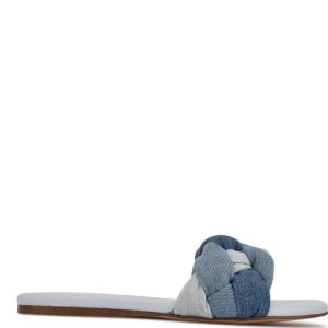 Nine West Lula Planos Chanclas Sandals Azules Multicolor | 526VBOYDN