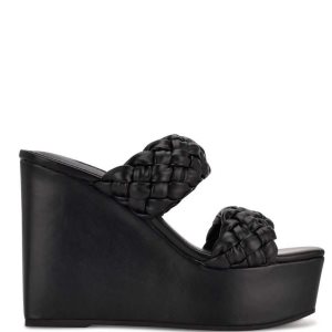 Nine West Nessie Plataforma Chanclas Sandals Negros | 157KICHAL