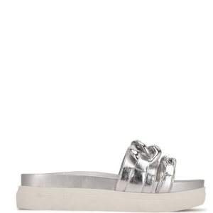 Nine West Nope Plataforma Chanclas Sandals Blancos Plateados | 569SRALZW