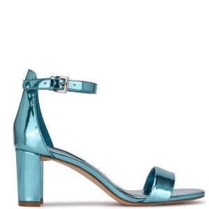 Nine West Pruce Ankle Correa Block Heel Azules Metal | 806YLZVBI