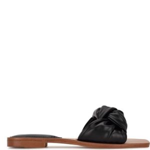 Nine West Rosey Planos Chanclas Sandals Negros | 621ULHRPM