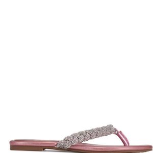 Nine West Tinee Planos Chanclas Sandals Rosas Metal | 495CMREPL