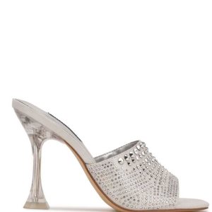 Nine West Ziptip Rhinestone Tacón Chanclas Sandals Plateados | 042IFGSEL