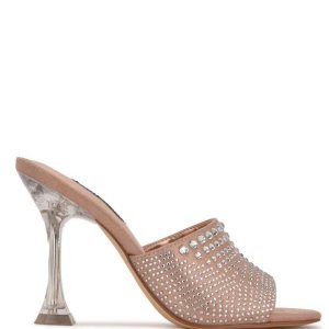 Nine West Ziptip Rhinestone Tacón Chanclas Sandals Beige | 428IUAJXL